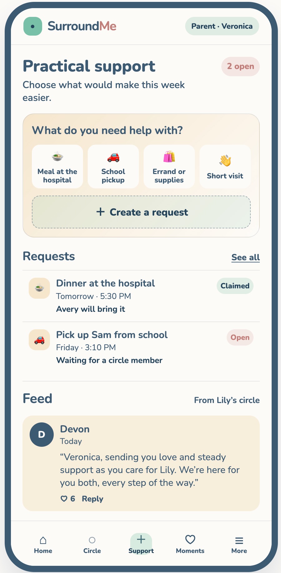 Early development preview of practical support for a parent